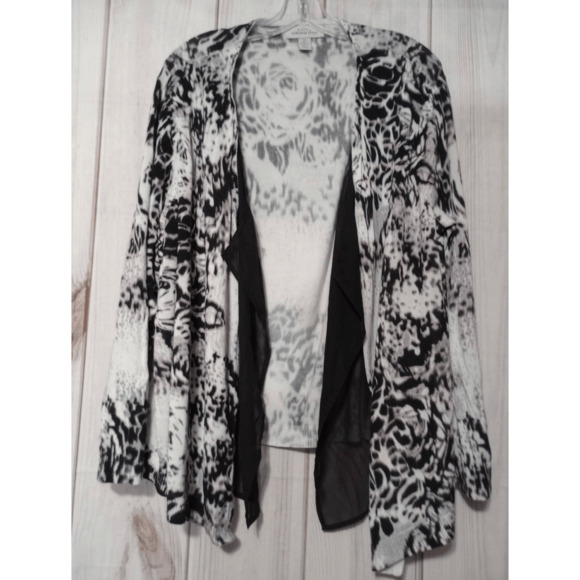 Hampshire Studio Sweater Ladies 2x Black White Cardigan Kimono - Picture 1 of 5